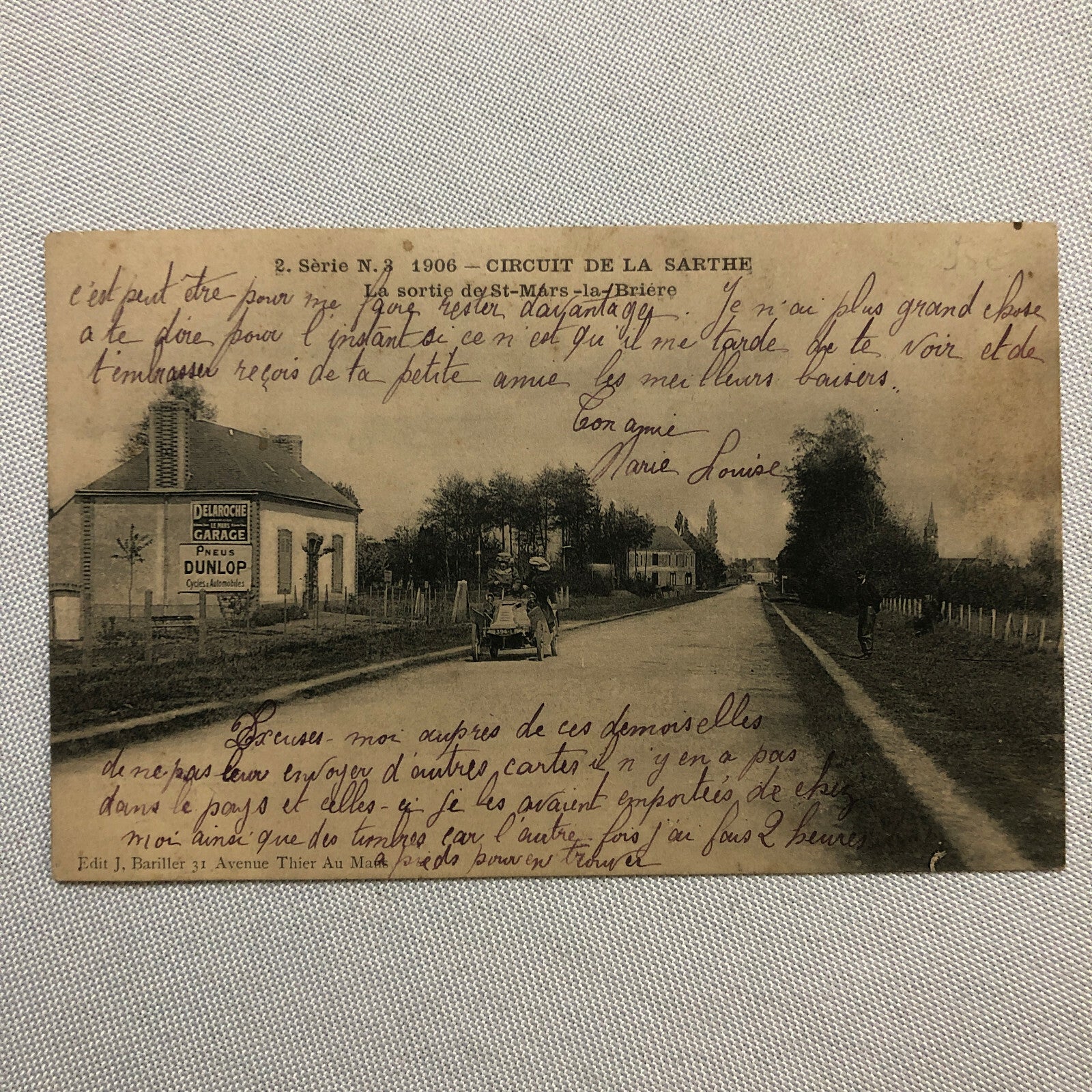 Antique 1906 Circuit de la Sarthe Racing Car Postcard Post Card French