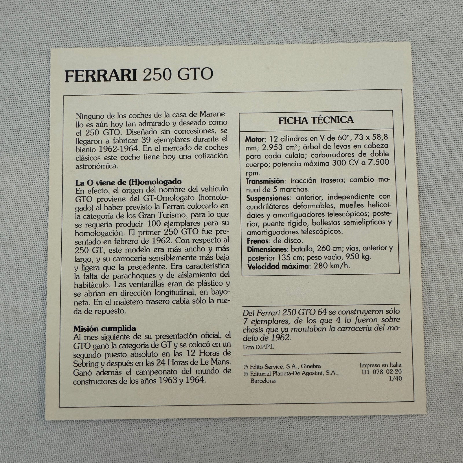 Ferrari Card Lot Ferrari 250 GTO Dino 246 GT F40 512 BB 212 Export 250 GT 365