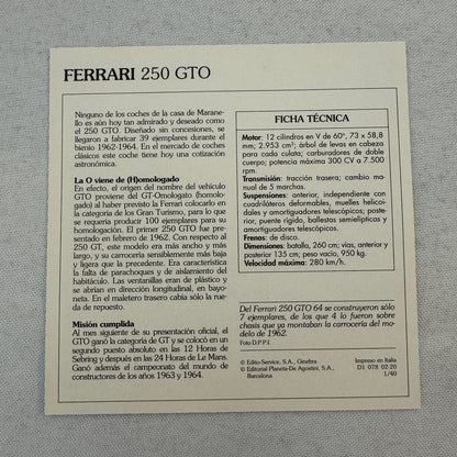 Ferrari Card Lot Ferrari 250 GTO Dino 246 GT F40 512 BB 212 Export 250 GT 365