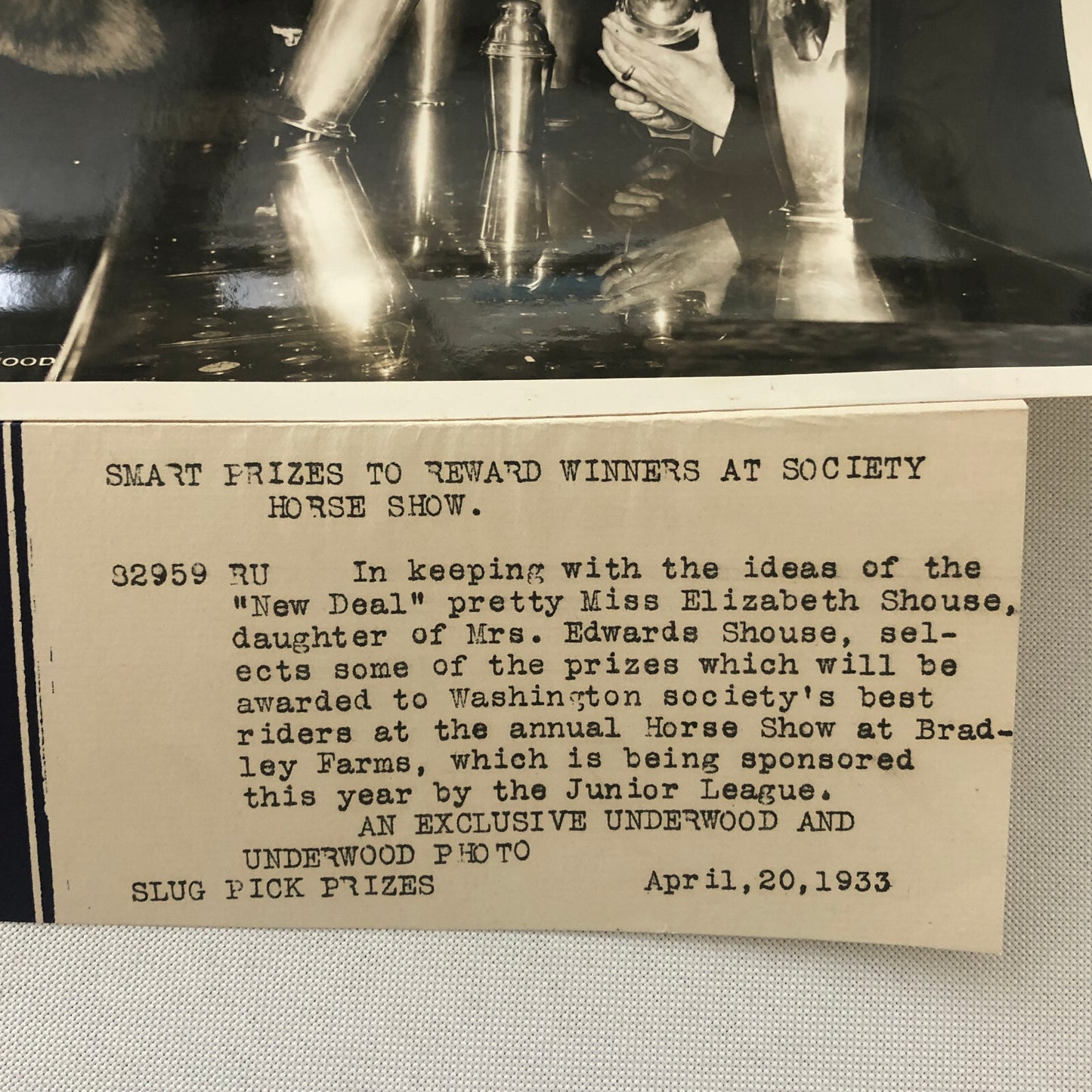 Press Photo Photograph Capital Society Horse Show Prize Selection 1933 Underwood