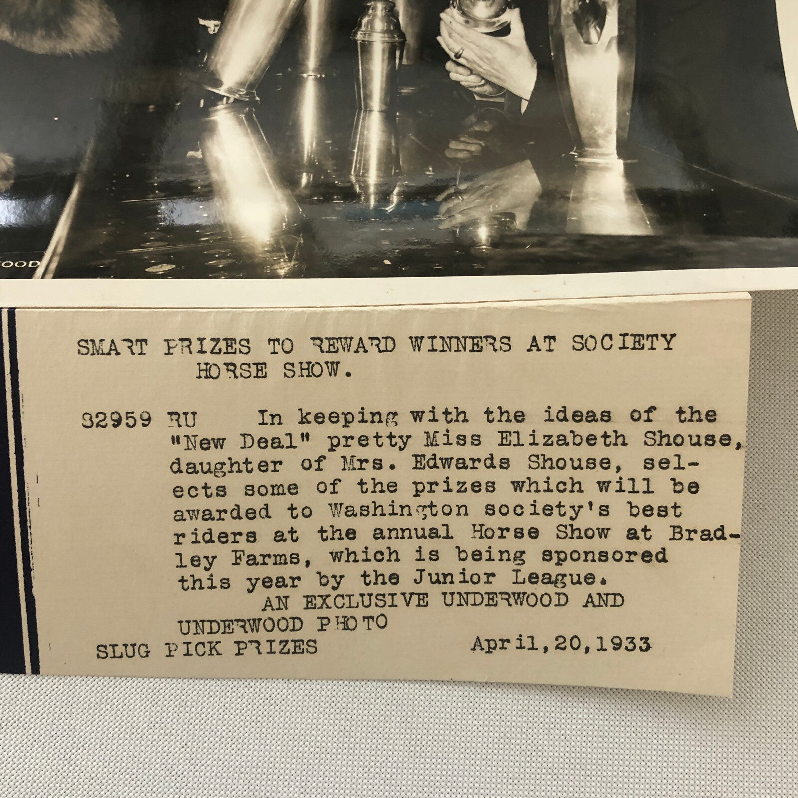 Press Photo Photograph Capital Society Horse Show Prize Selection 1933 Underwood
