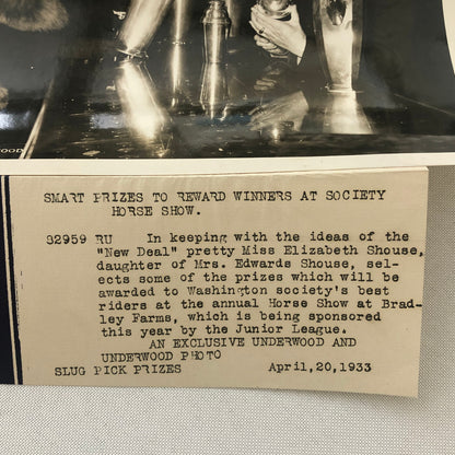 Press Photo Photograph Capital Society Horse Show Prize Selection 1933 Underwood