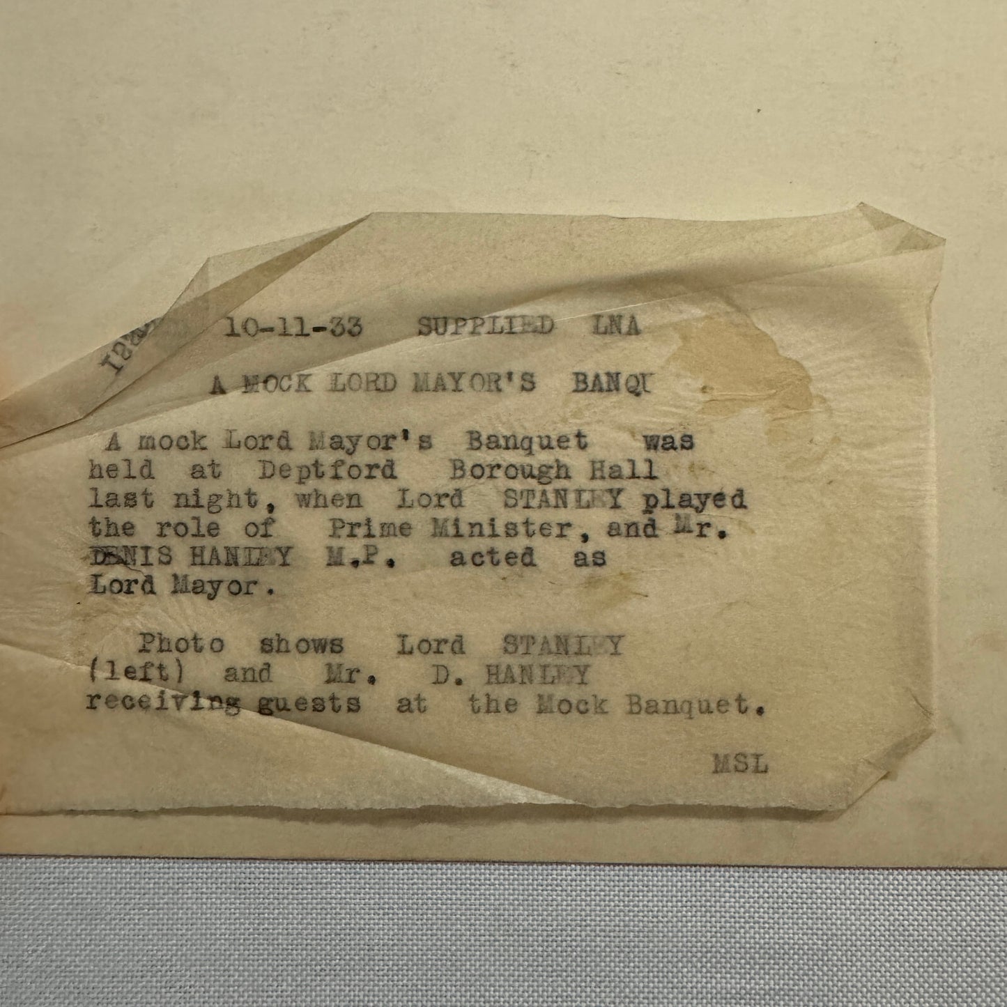 1933 Press Photo Photograph Mock Lord Mayors Banquet London News LNA