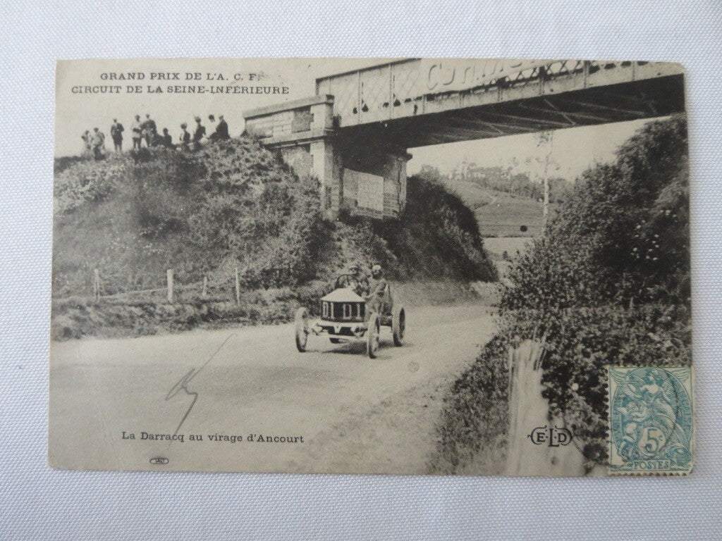 Early Postcard Darracq Racing Car Grand Prix Circuit de la Seine w/ Stamp 