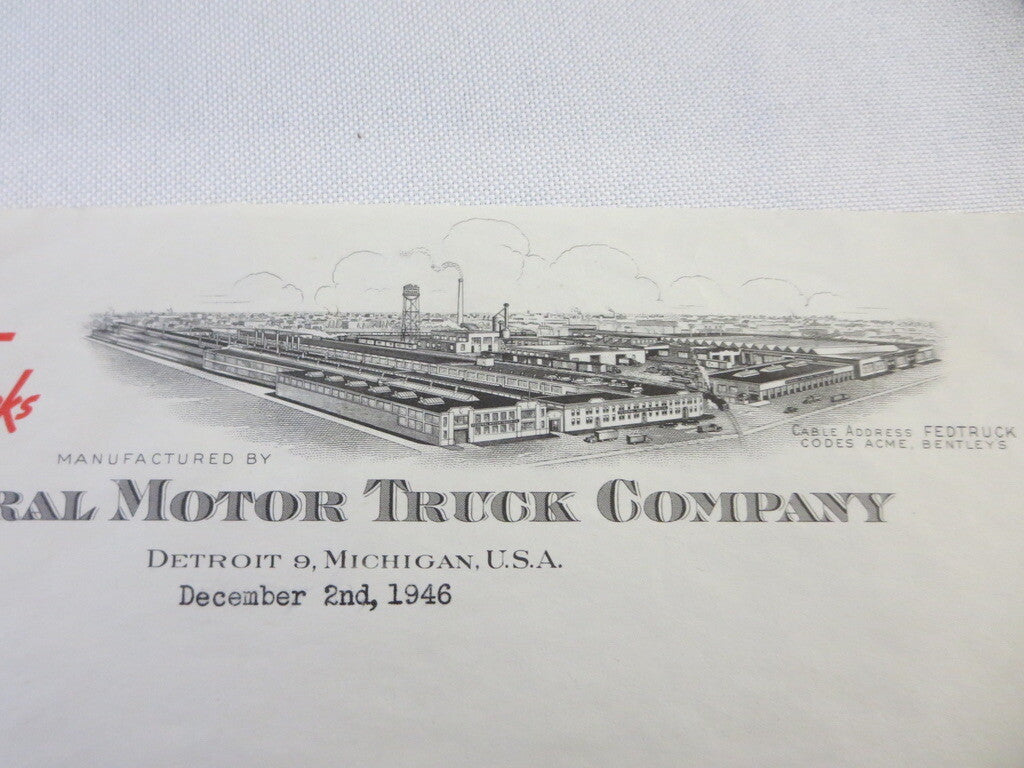 1946 Federal Motor Truck Company Letter Letterhead 