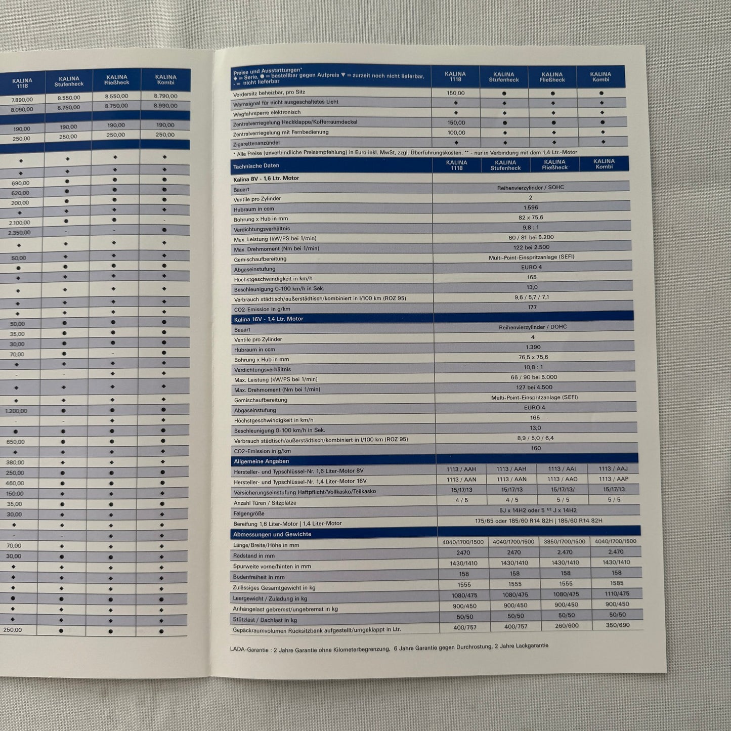 2009 Lada Kalina Car Sales Brochure Catalog GERMAN TEXT Lada 1119 1118 1117