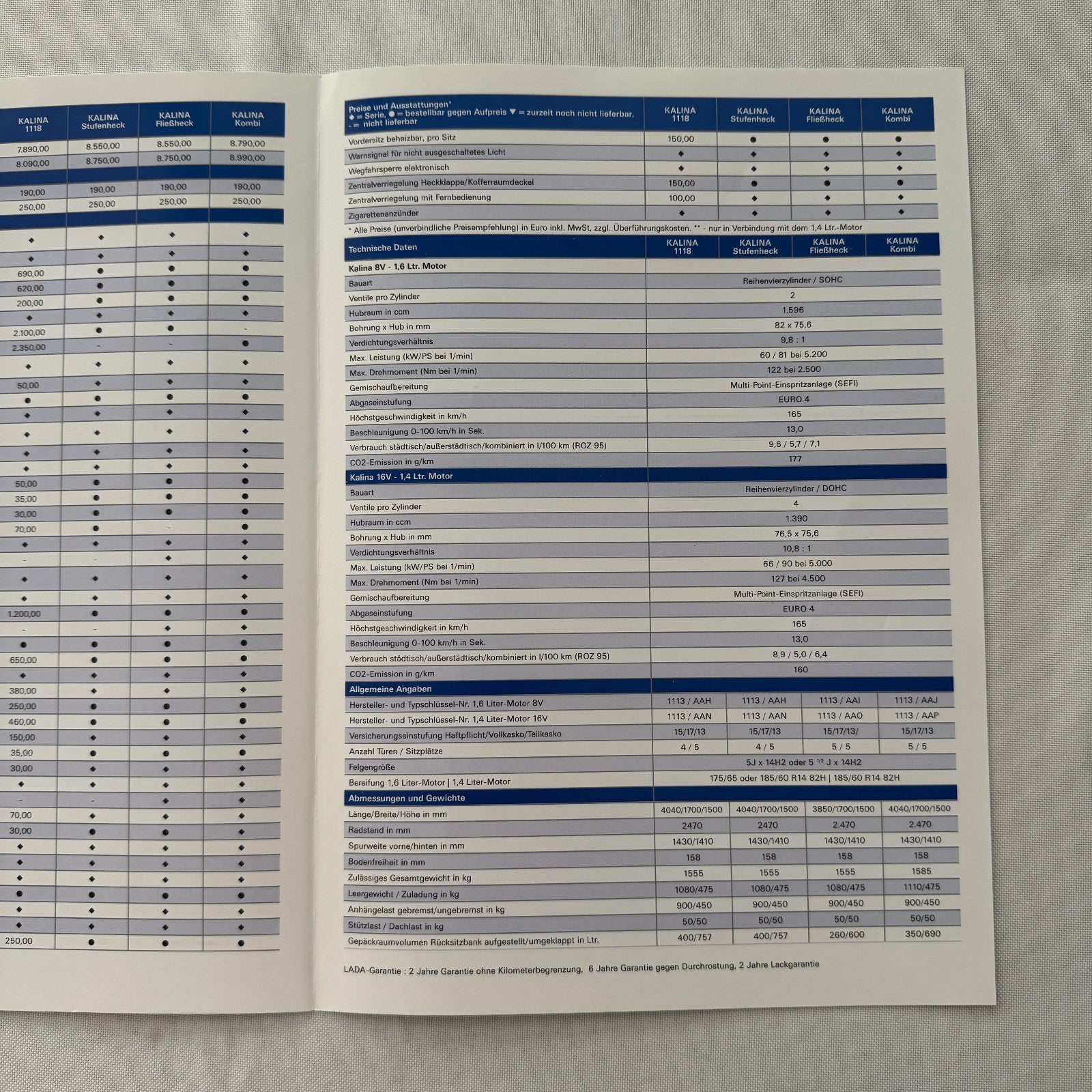 2009 Lada Kalina Car Sales Brochure Catalog GERMAN TEXT Lada 1119 1118 1117