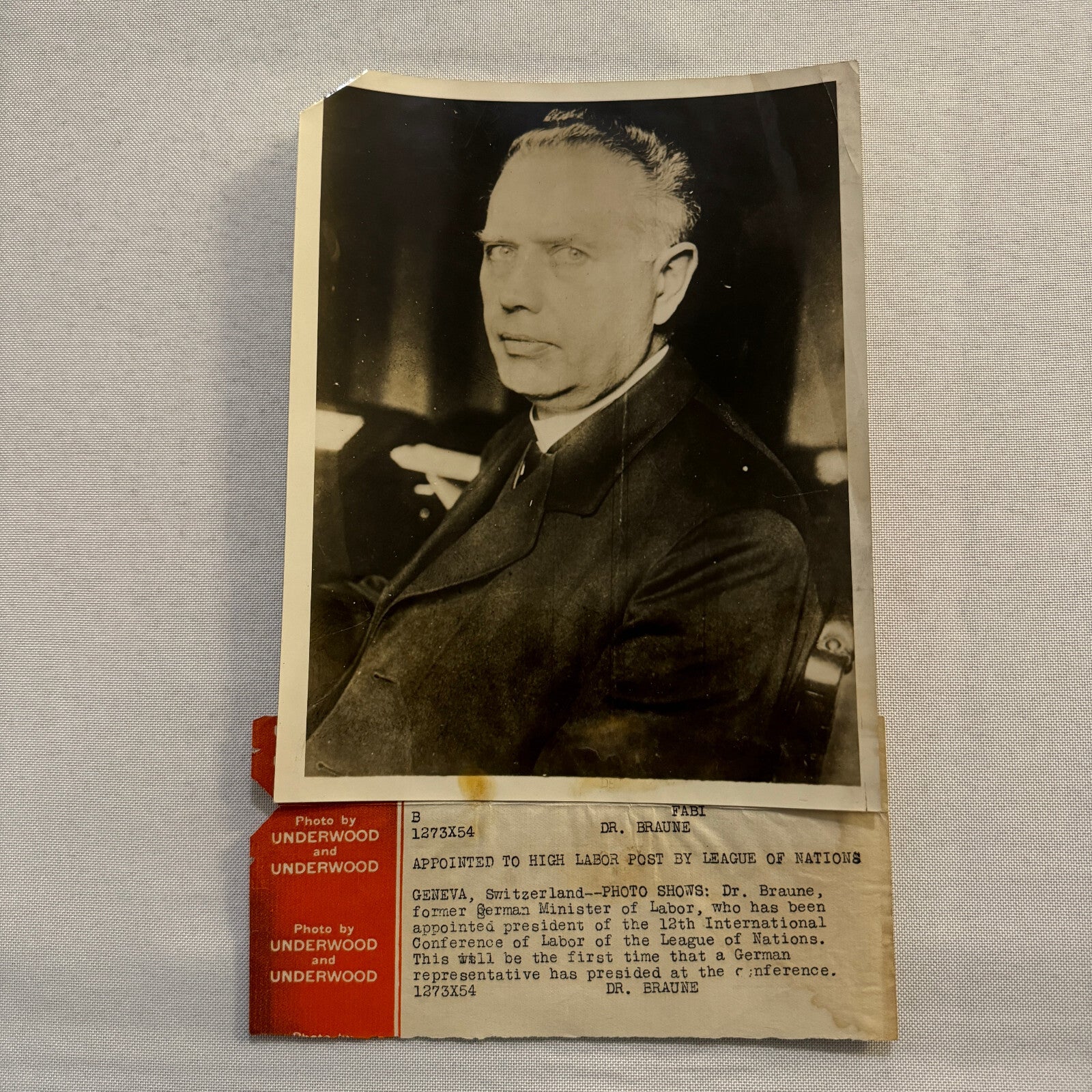 League of Nations Conference President Portrait Dr Braune Press Photo Photograph