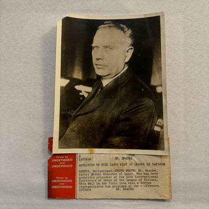 League of Nations Conference President Portrait Dr Braune Press Photo Photograph