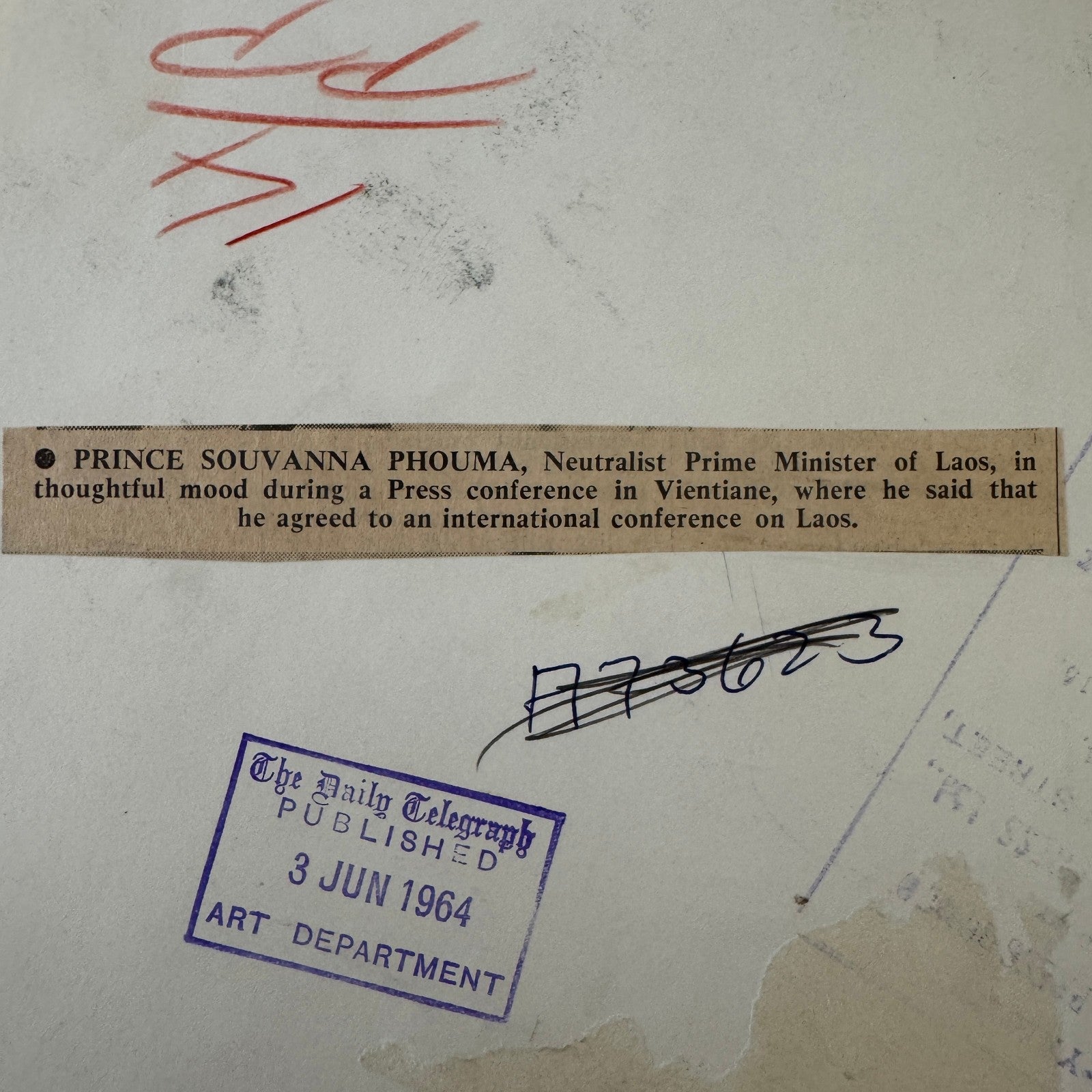 Prince Souvanna Phouma of Laos Vintage Press Photo Photograph 1964
