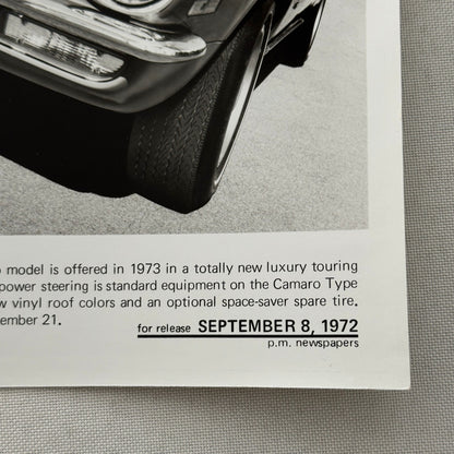 1973 Chevrolet Camaro Factory Press Publicity Photo Photograph Vintage