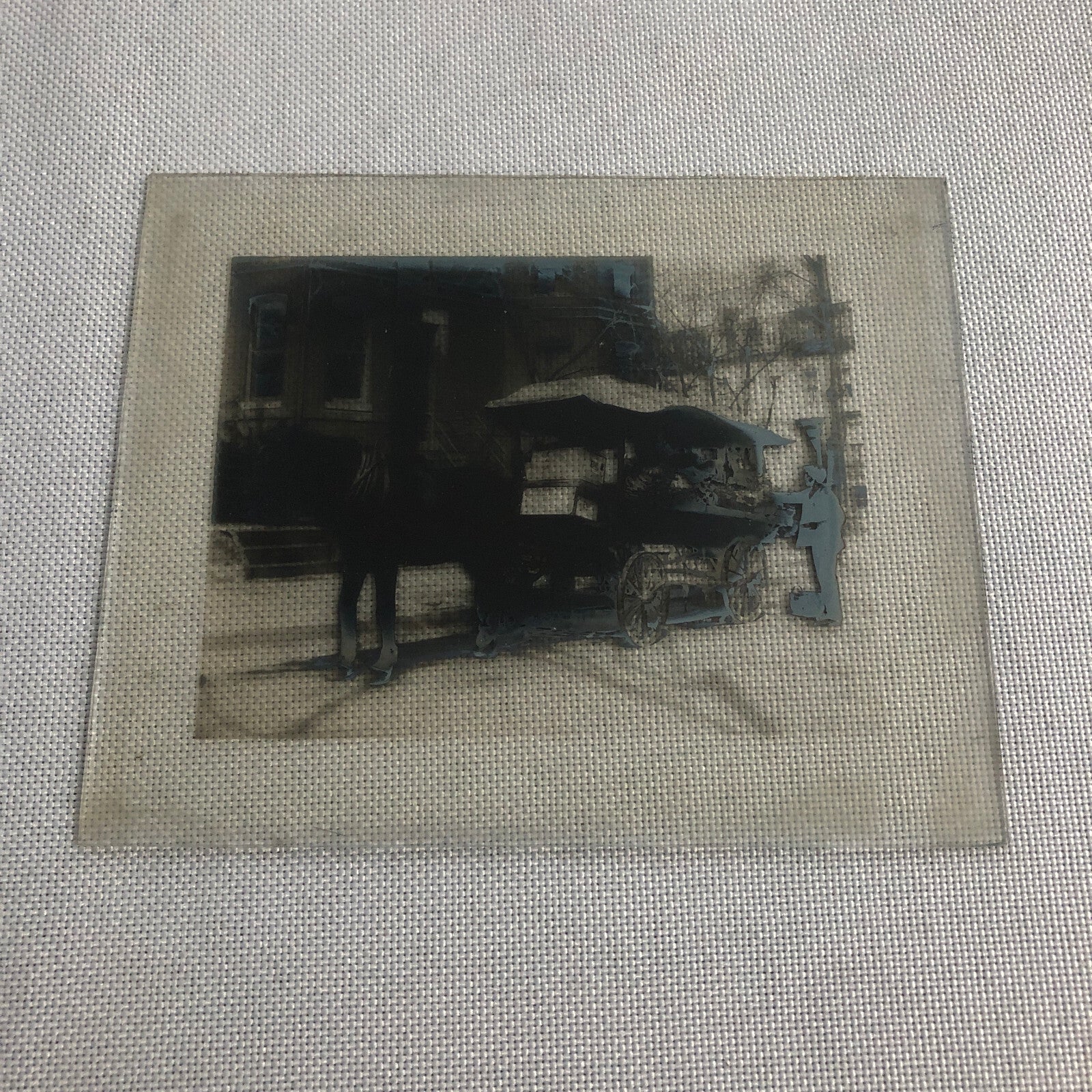 Antique Glass Plate Lantern Slide Photo Horse Drawn Wagon Vendor Cart