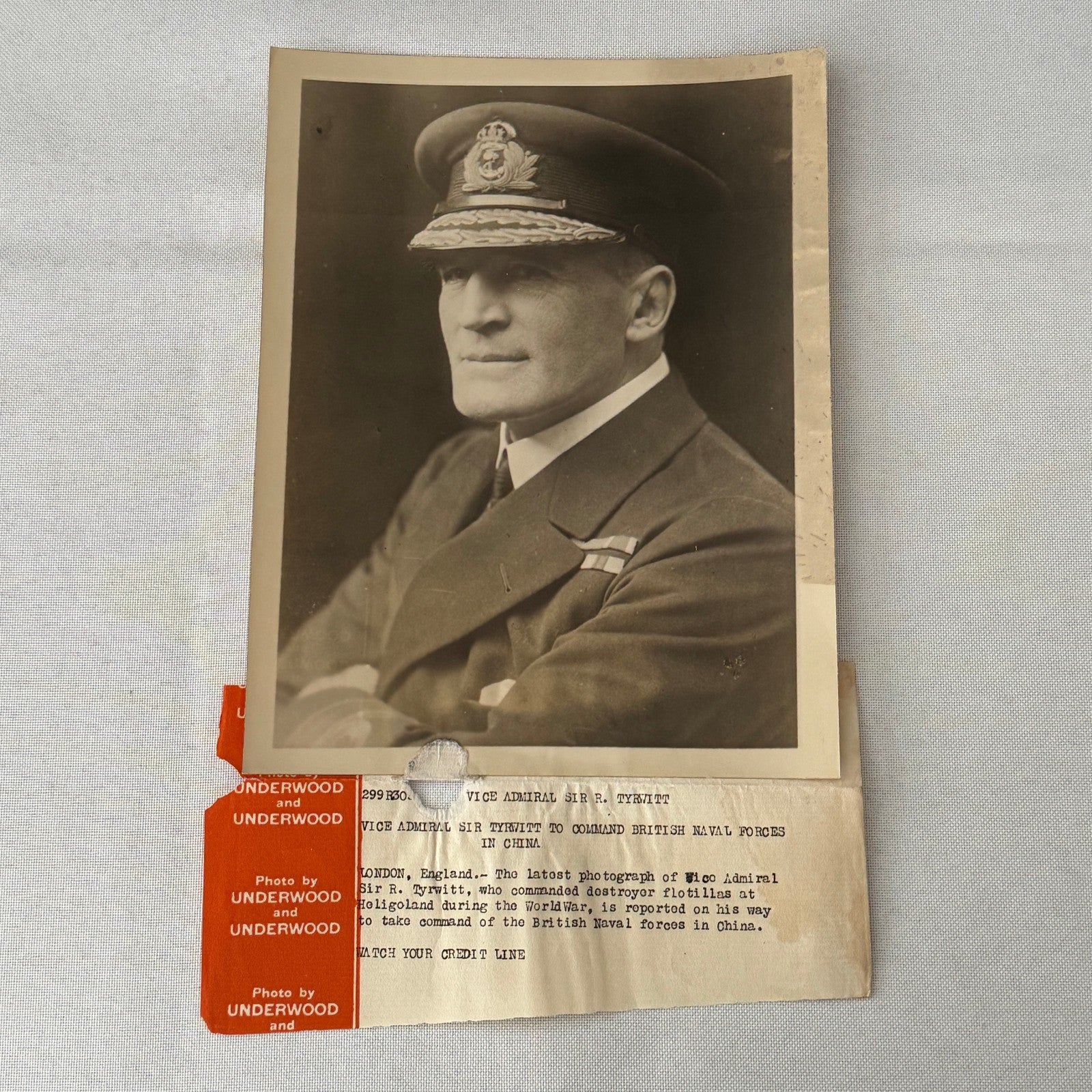 British Naval Admiral Tyrwitt to China Underwood Press Photo Photograph Vintage