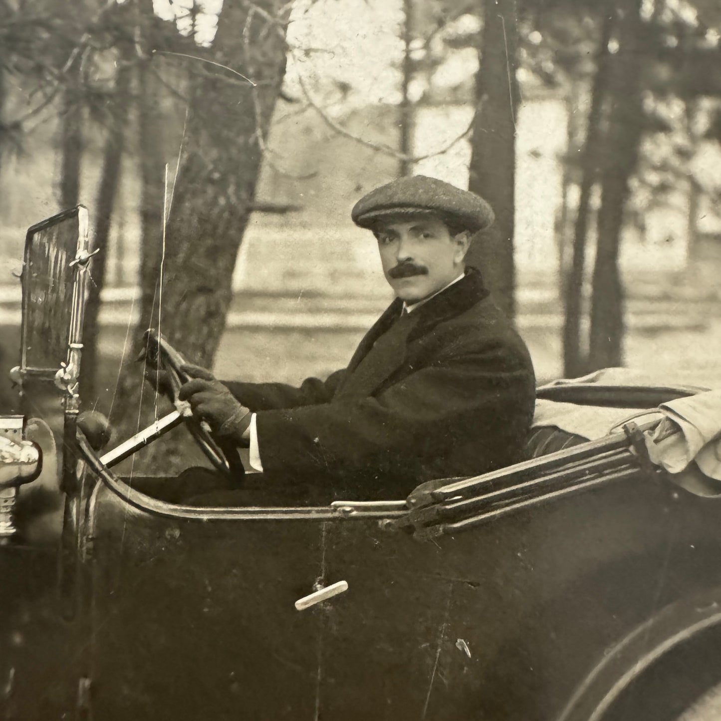 Vintage Postcard Real Photo Postcard RPPC Post Card Man in Early Automobile Car