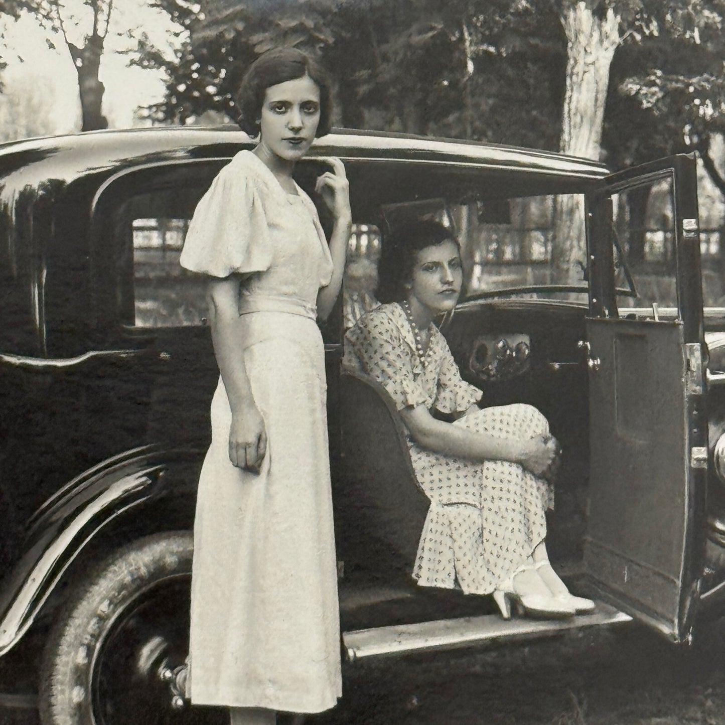 Antique Car Automobile Women Italian Real Photo Postcard RPPC Photograph