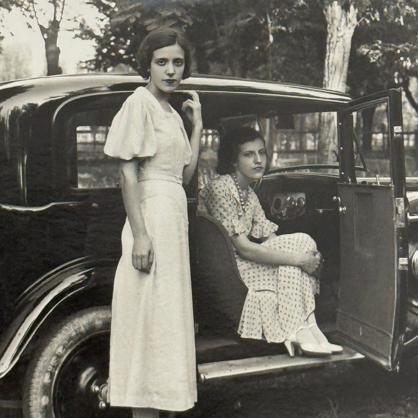 Antique Car Automobile Women Italian Real Photo Postcard RPPC Photograph