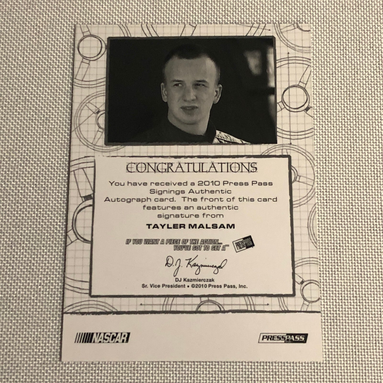 2010 Press Pass Signings Tyler Malsam Auto Autograph Signature Card NASCAR /75