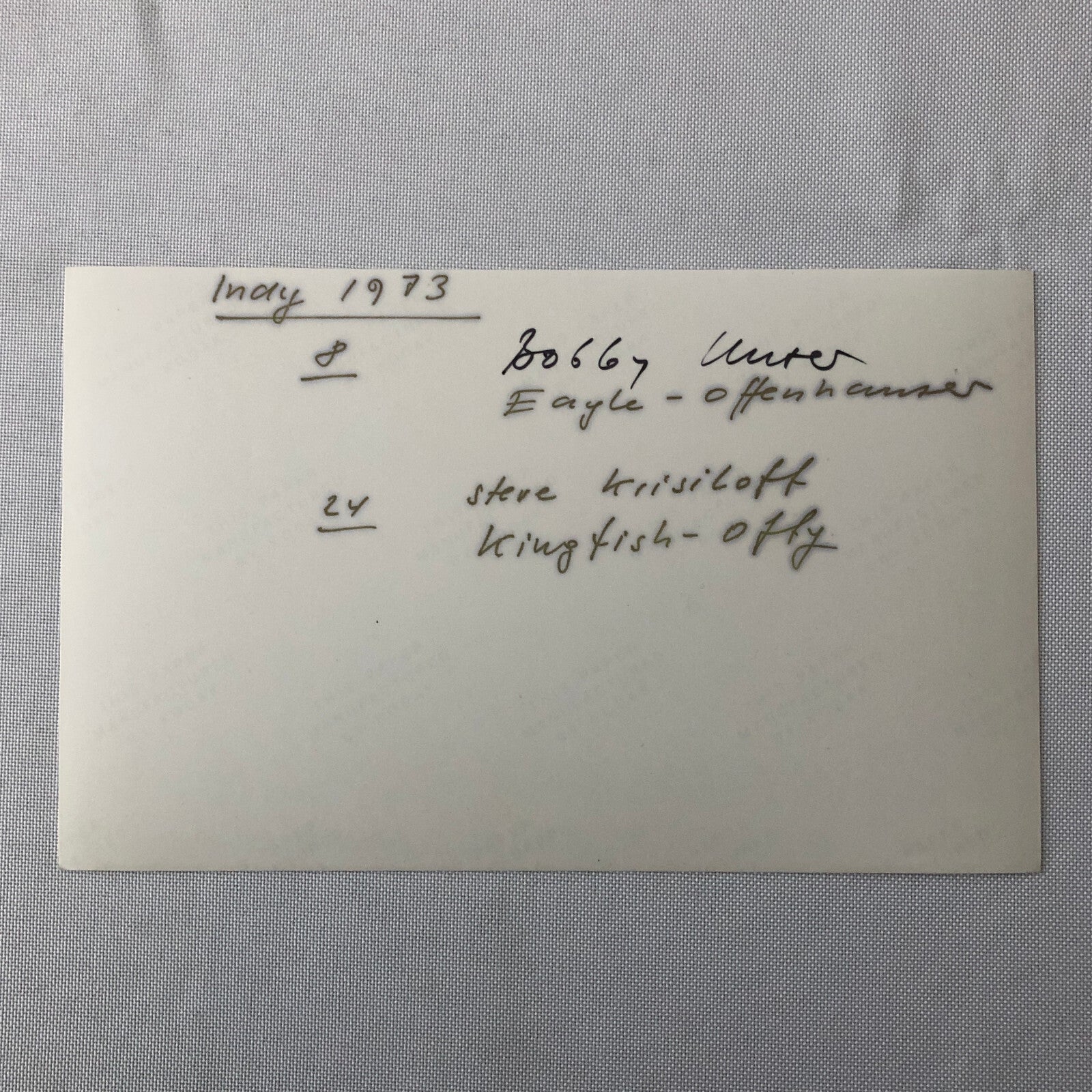 Vintage Indy Indianapolis Racing Photograph 1973 Bobby Unser Steve Krisiloff