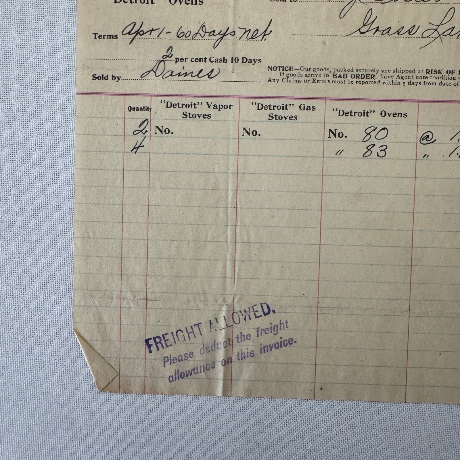 Detroit Vapor Stove Company Receipt Invoice Document 1908 Detroit Michigan