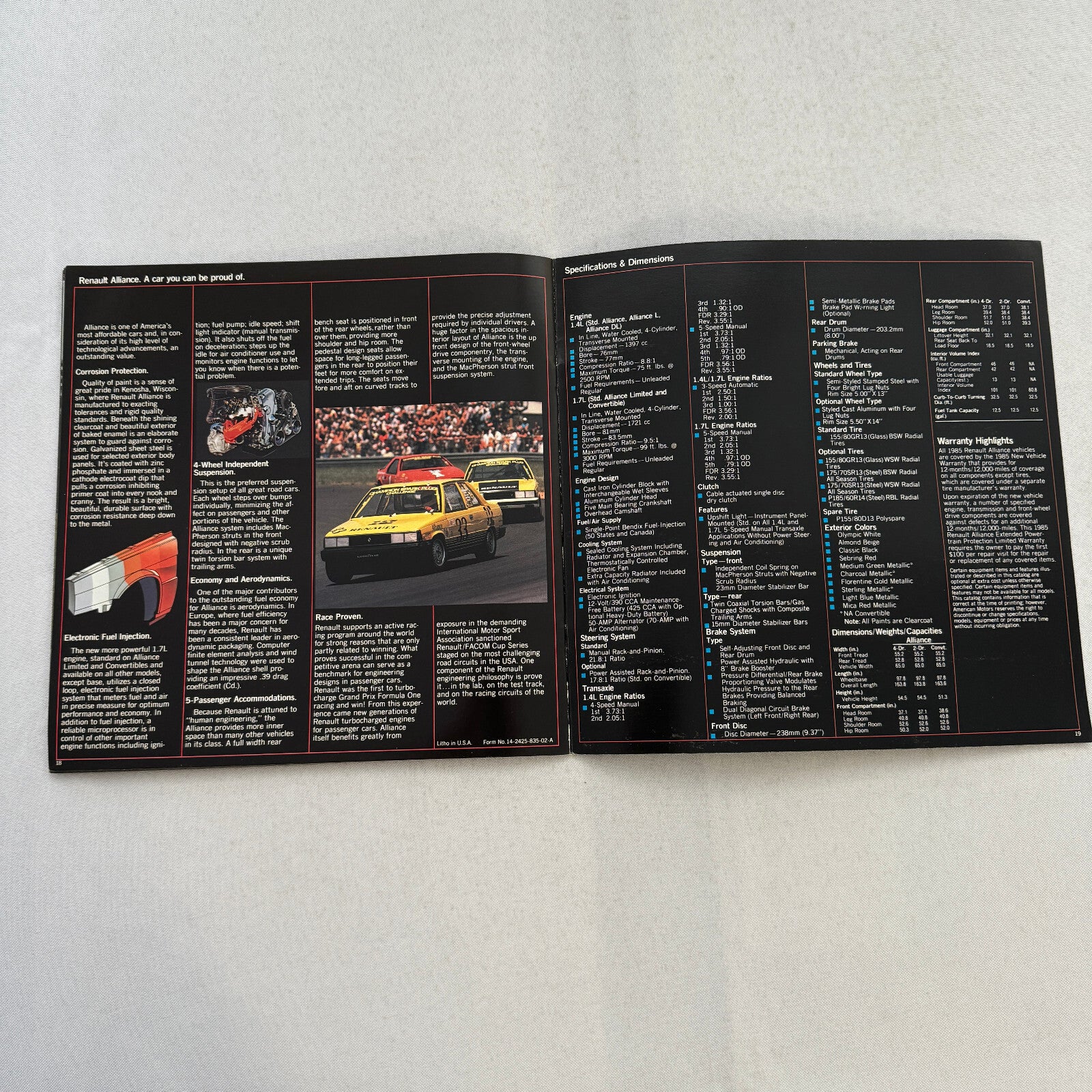 1985 Renault Alliance Car Sales Brochure Catalog Limited L DL Convertible
