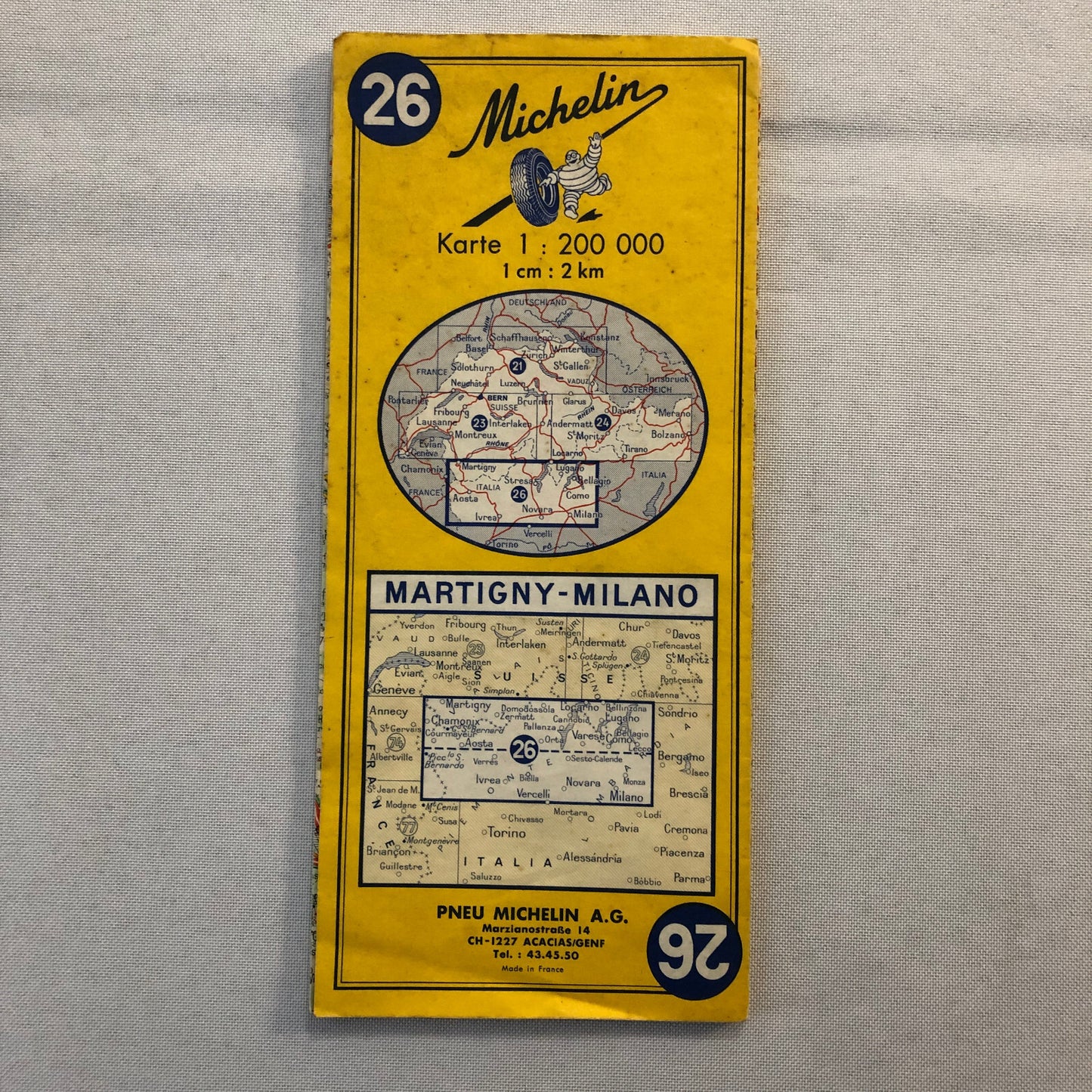 Vintage Michelin Tire Martigny Milano Travel Map