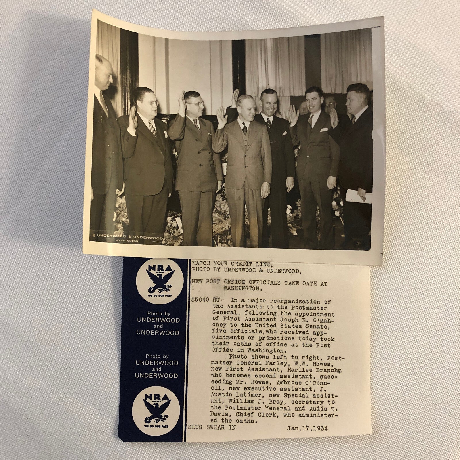 Press Photograph Photo 1934 PostMaster General Postal Post Office Underwood