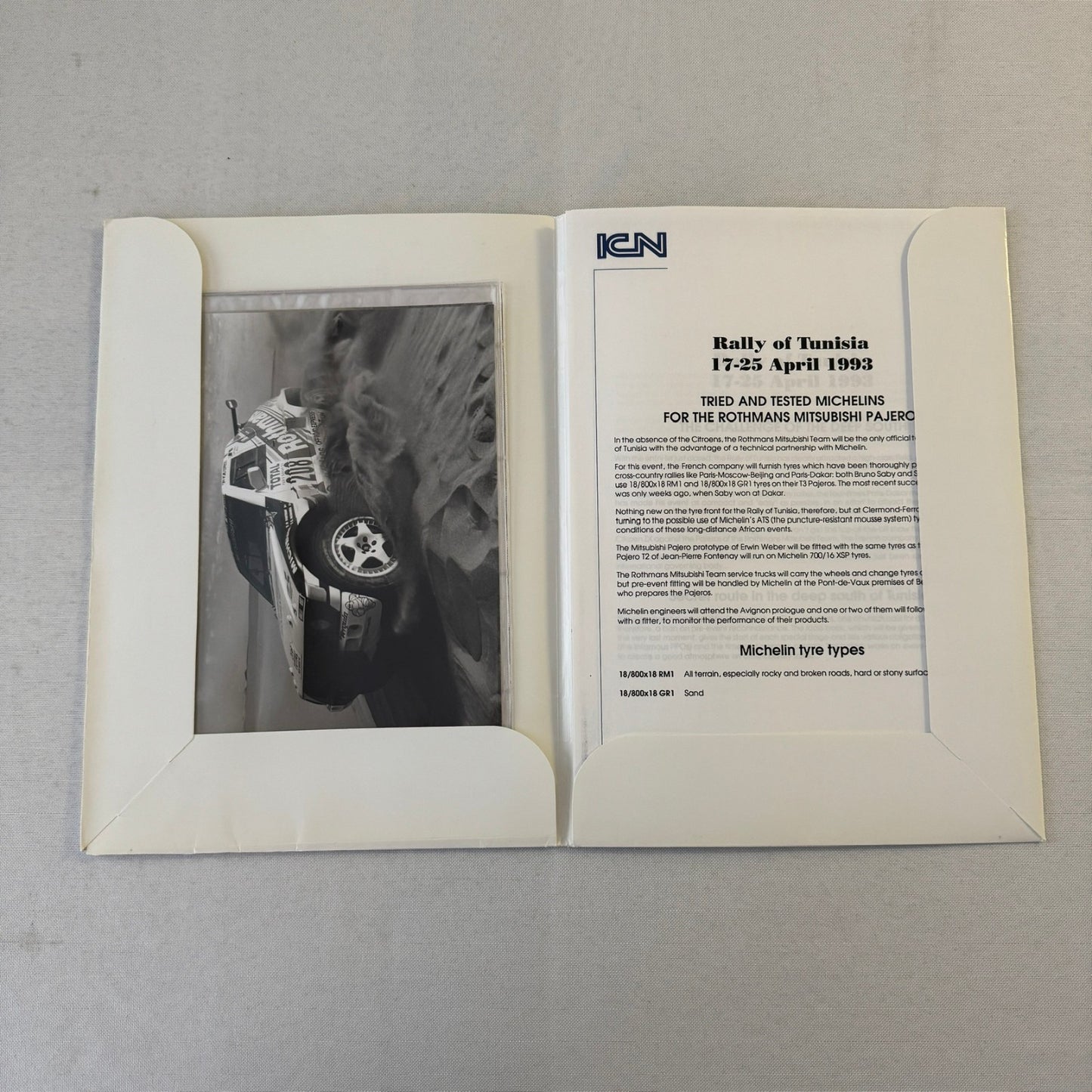 Rothmans Mitsubishi Pajero Rally Rallye Racing Press Kit 1993 Rally of Tunisia