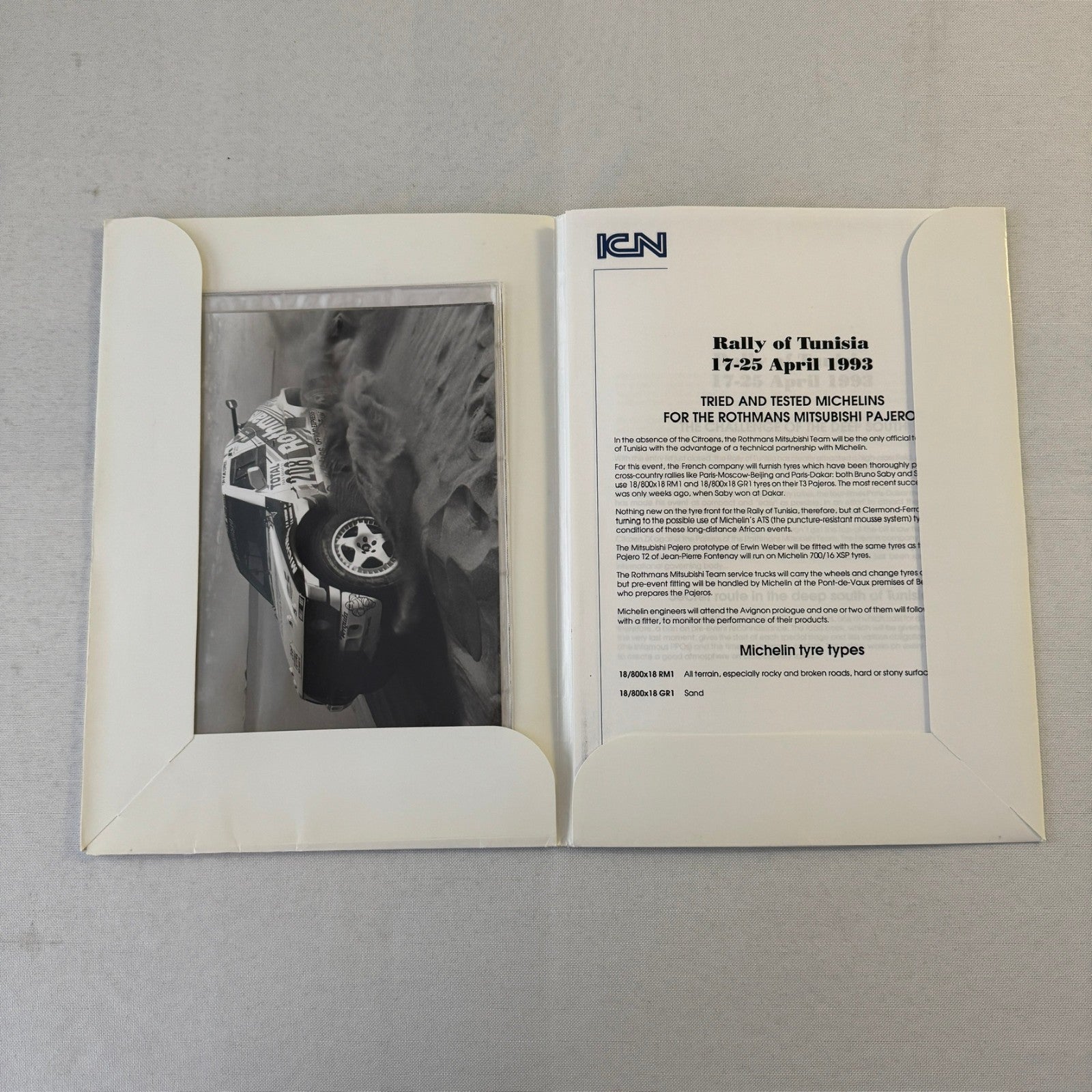 Rothmans Mitsubishi Pajero Rally Rallye Racing Press Kit 1993 Rally of Tunisia