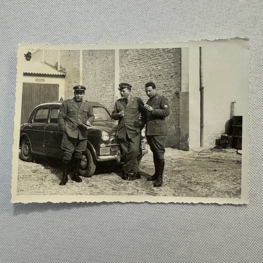 Vintage Photograph Photo Men in Military Uniform with Car Automobile