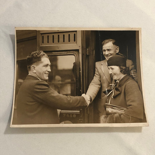 Press Photo Photograph Aquitania Ship Boxing Boxer Don McCorkingdale 1933