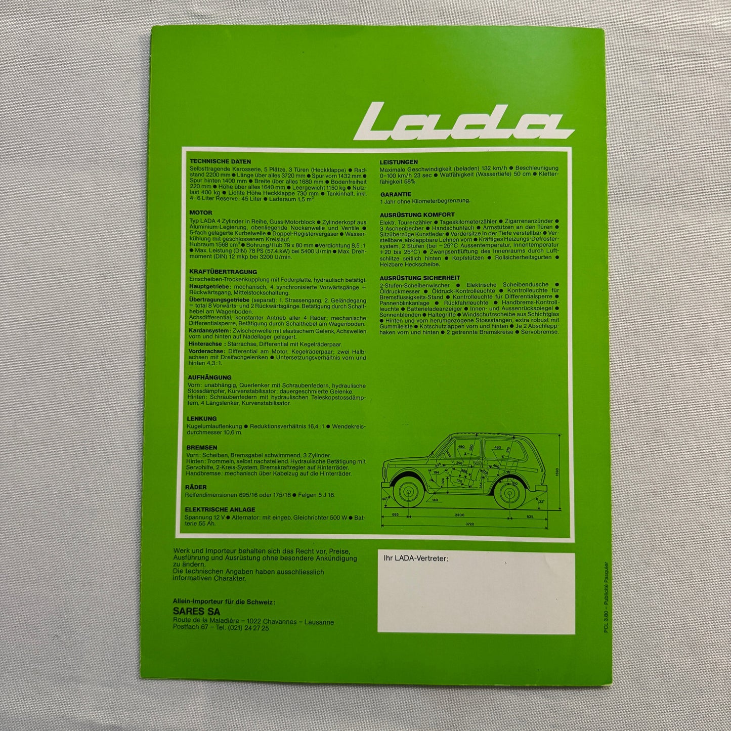 Lada Niva 1600 Car Sales Brochure Catalog Advertising Vintage German Text