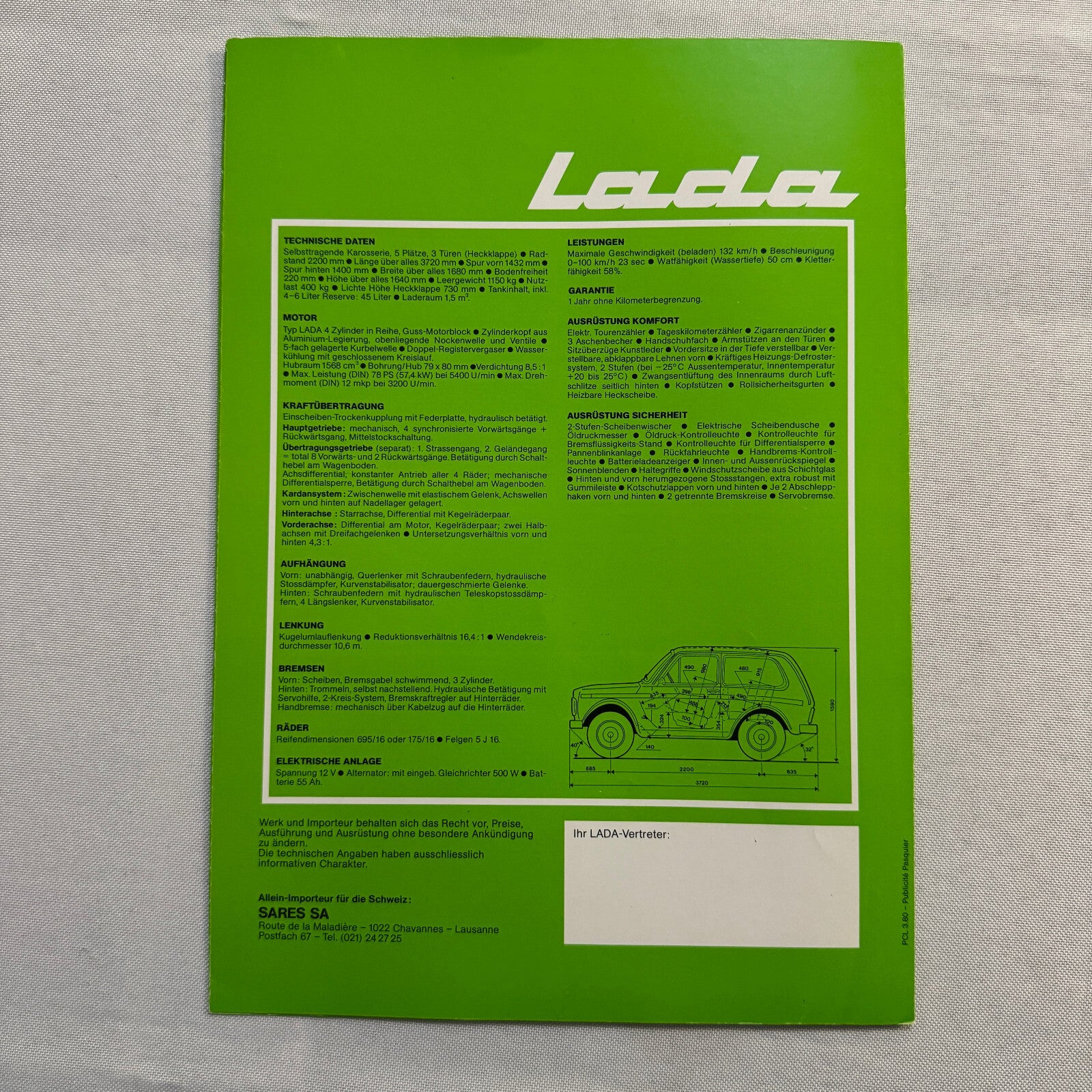 Lada Niva 1600 Car Sales Brochure Catalog Advertising Vintage German Text