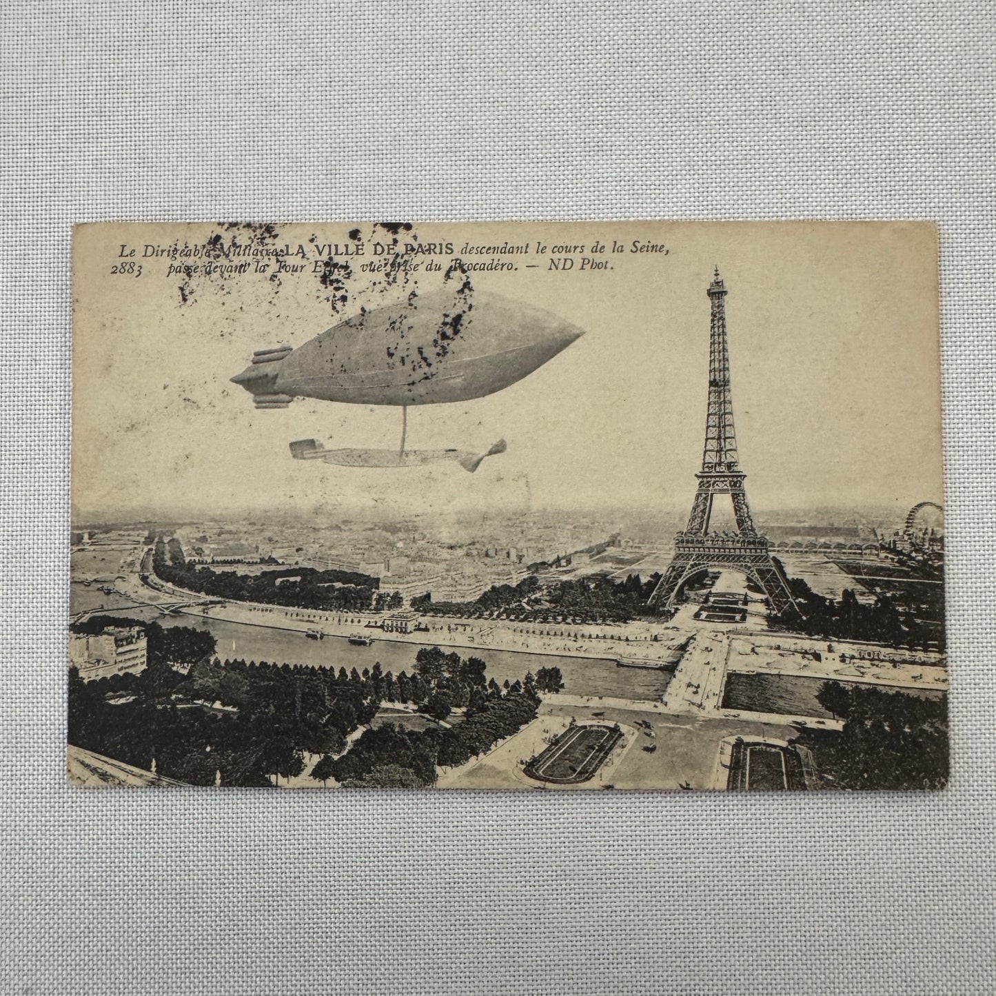 Vintage Zeppelin Airship Dirigible Postcard French Paris Eiffel Tower 1909