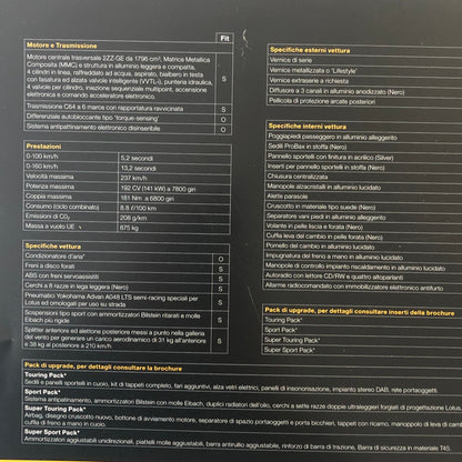 Lotus Exige Sales Sheet Brochure Advertising ITALIAN TEXT
