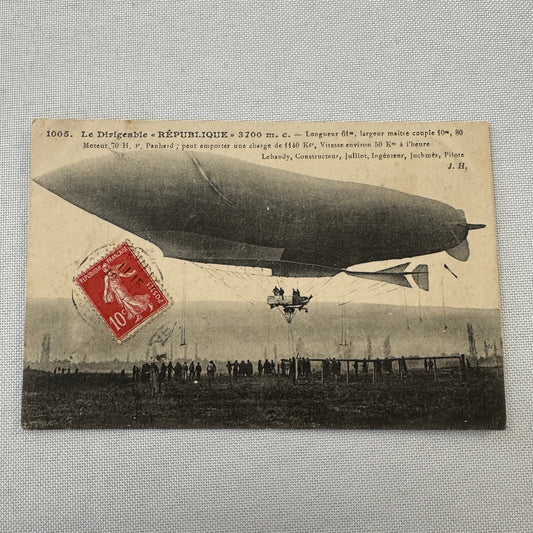 Vintage Zeppelin Airship Dirigible Postcard Post Card French La Republique