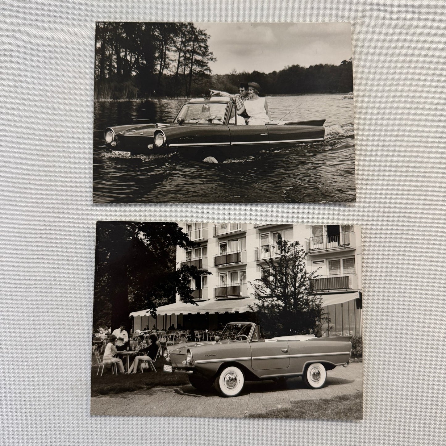 AMPHICAR Vintage Car Boat Factory Press Photo Photograph Lot 2x Vintage