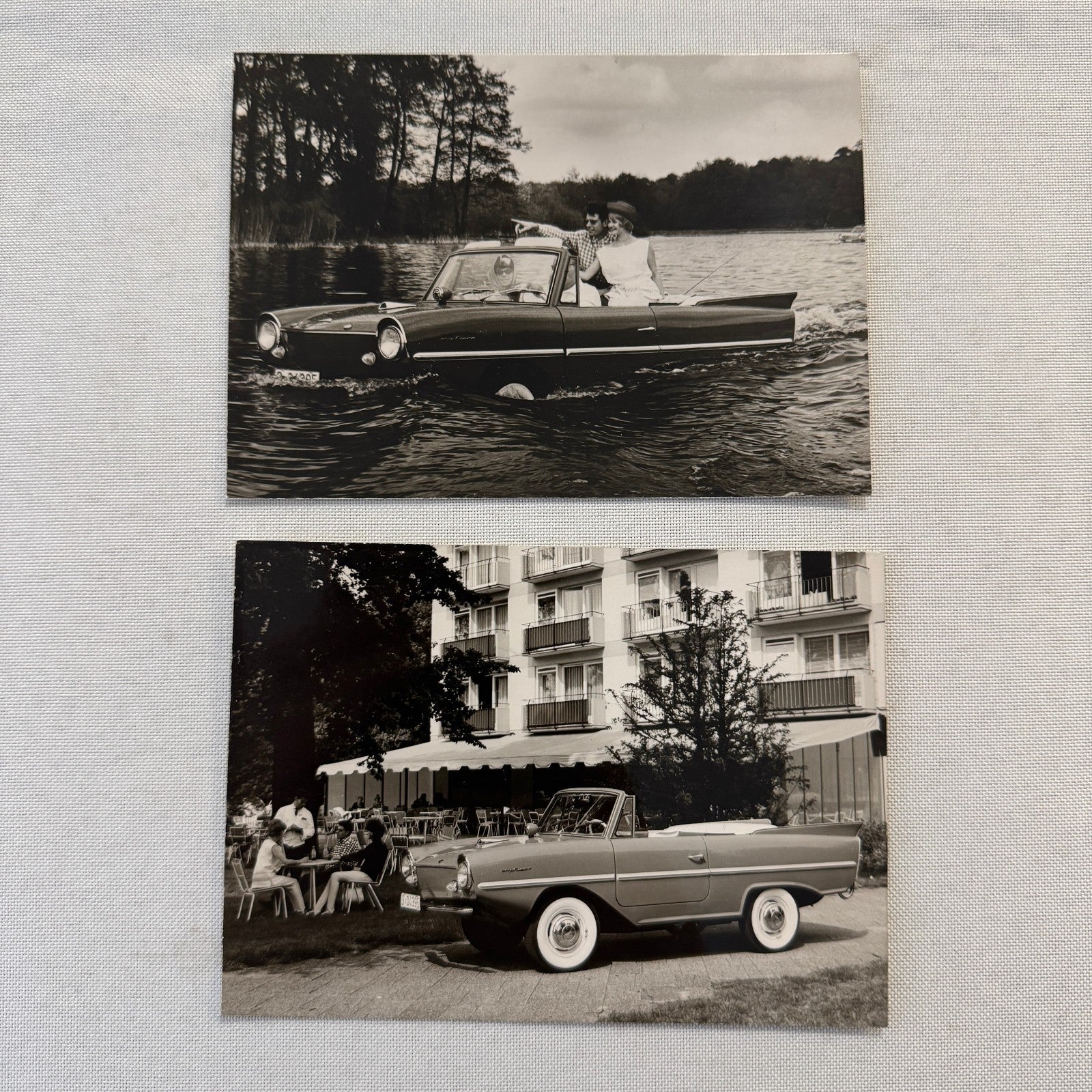 AMPHICAR Vintage Car Boat Factory Press Photo Photograph Lot 2x Vintage