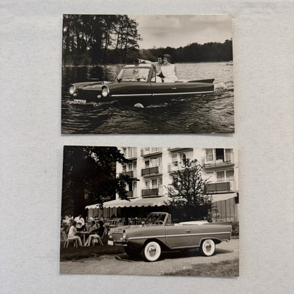 AMPHICAR Vintage Car Boat Factory Press Photo Photograph Lot 2x Vintage