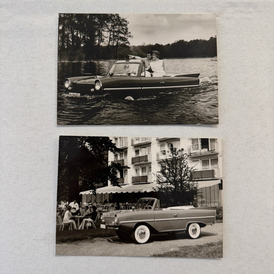 AMPHICAR Vintage Car Boat Factory Press Photo Photograph Lot 2x Vintage