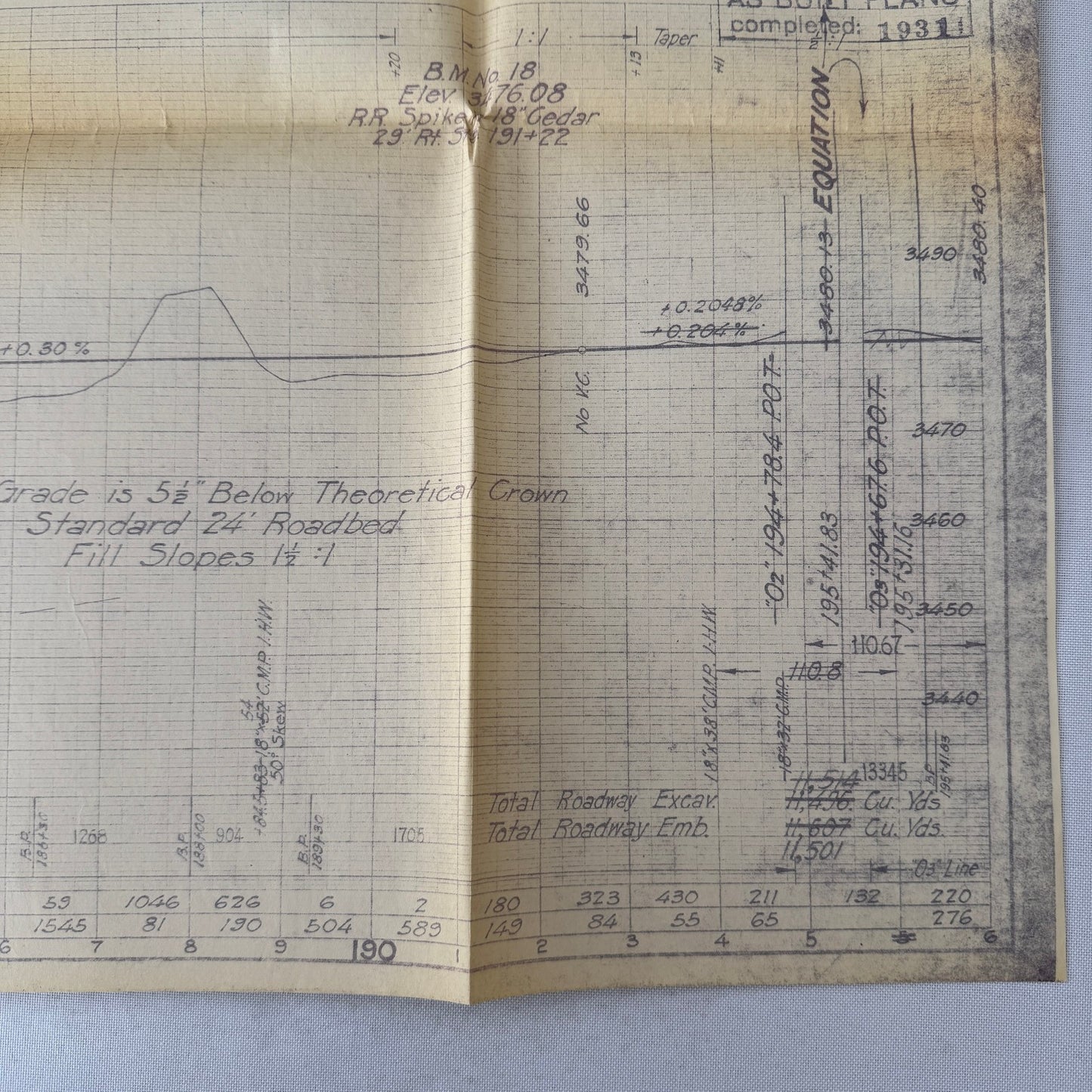 1931 California Highway Dept “As Built” Road Plan Map Blueprint T11N R14E MDB&M