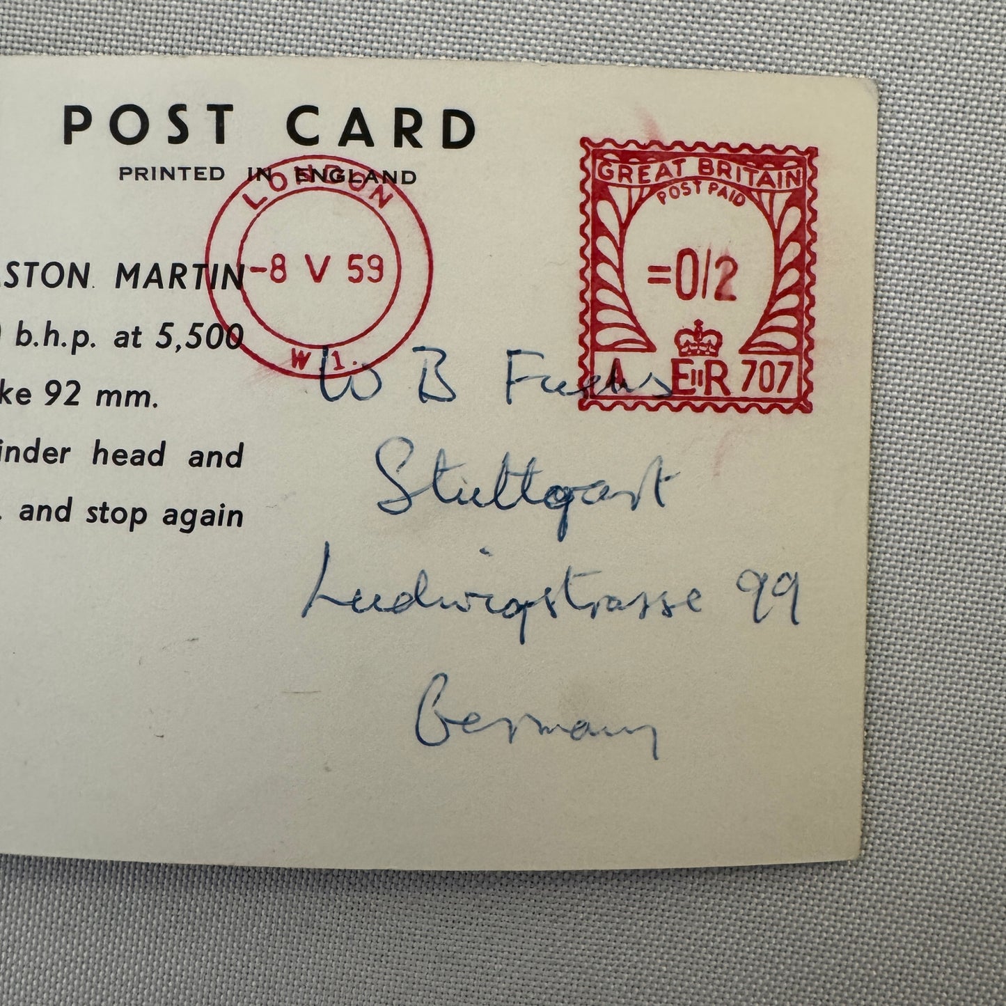 David Brown Aston Martin Car Vintage Postcard Post Card