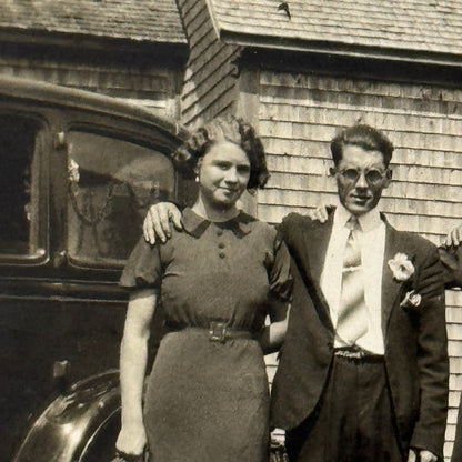 Vintage Photo Photograph Print Teenagers at Prom with Car Quebec Canada