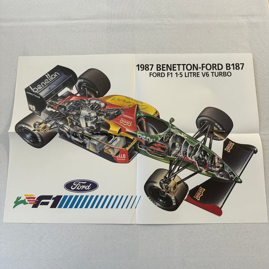 1987 Benetton Ford B187 F1 Formula One Racing Car Cutaway Illustration Poster