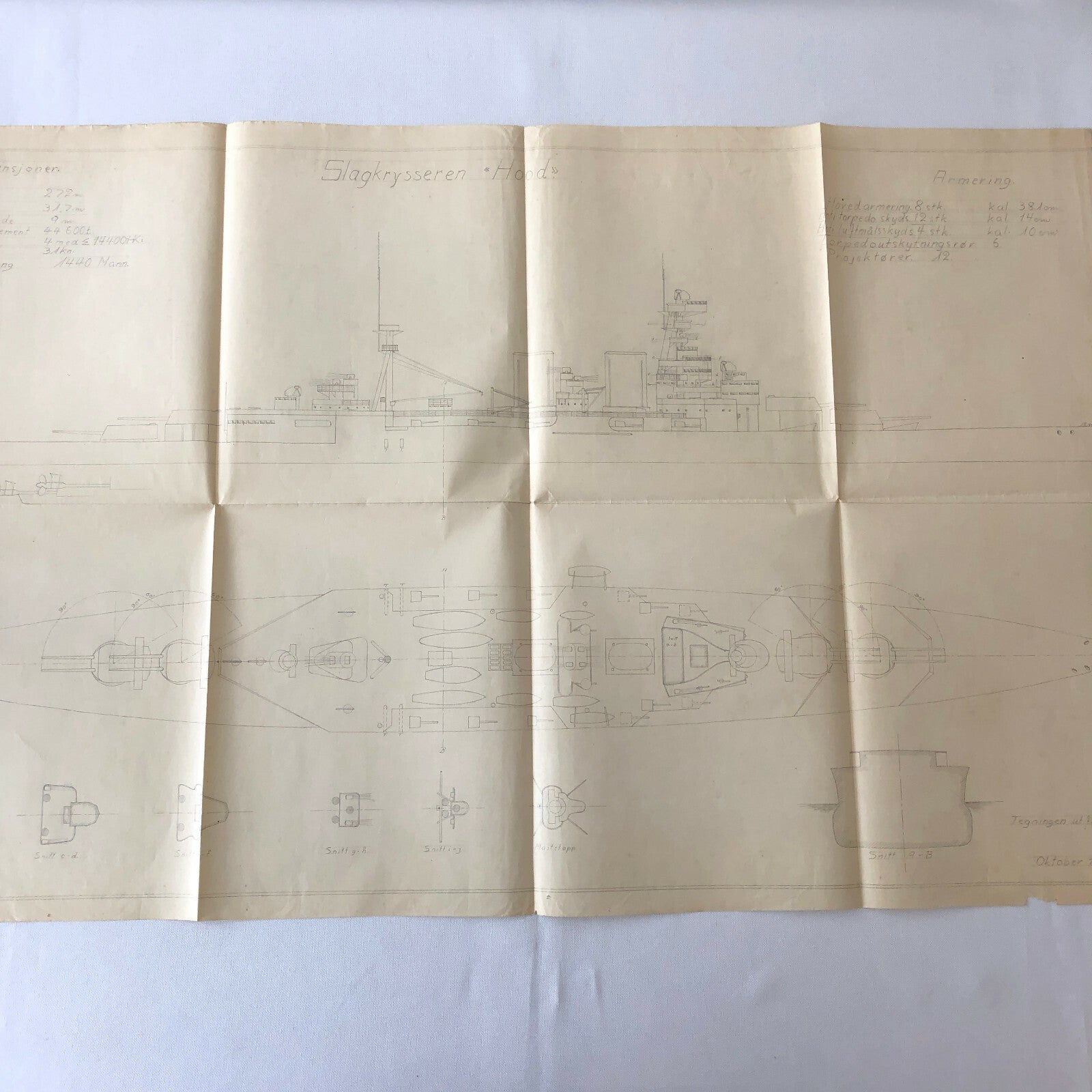 Antique 1928 Boat Ship Design Rendering - GM Ross Pencil Illustration ? 