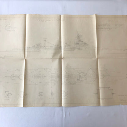 Antique 1928 Boat Ship Design Rendering - GM Ross Pencil Illustration ? 