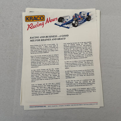 1992 Danny Sullivan Kraco Indy Car Racing Press Kit Brochure Photos Galmer Chevy