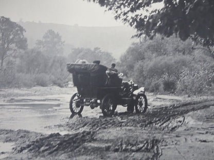 Early Antique Large Art Photograph - White Steamer Car Driving By River Photo