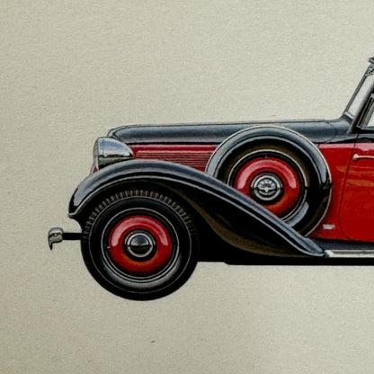 1936 Adler Diplomat Cabriolet Car Illustration Art Drawing Vintage Miniature