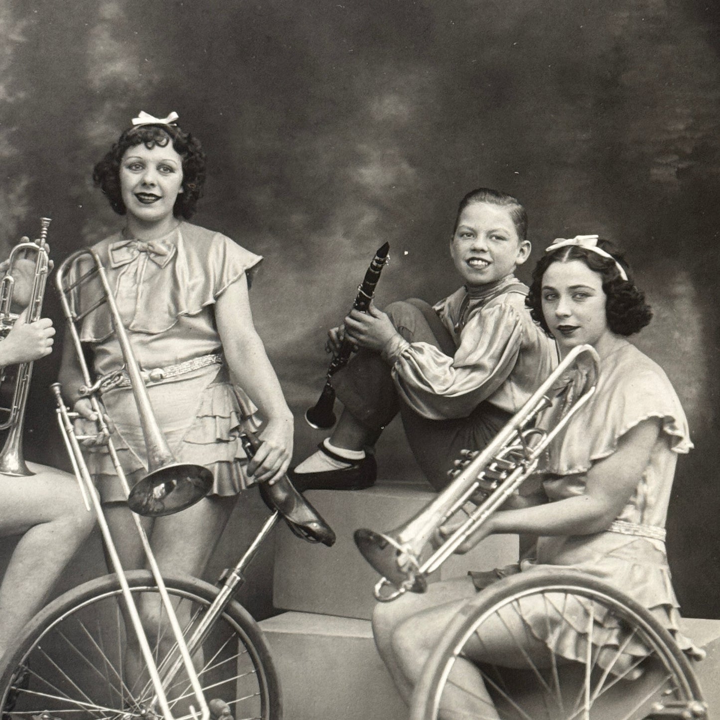 Vintage Circus Act Photo Photograph Musicians Unicycles Herbert Victoria Troupe