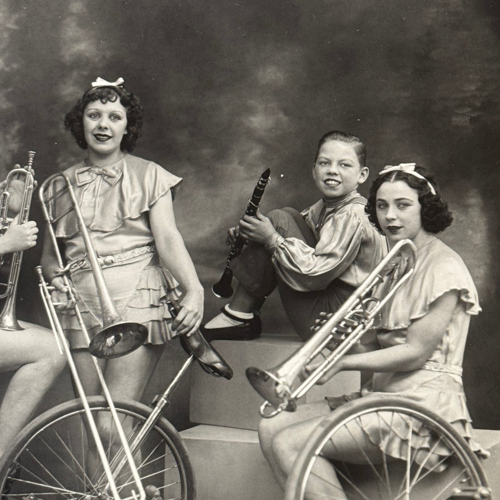 Vintage Circus Act Photo Photograph Musicians Unicycles Herbert Victoria Troupe